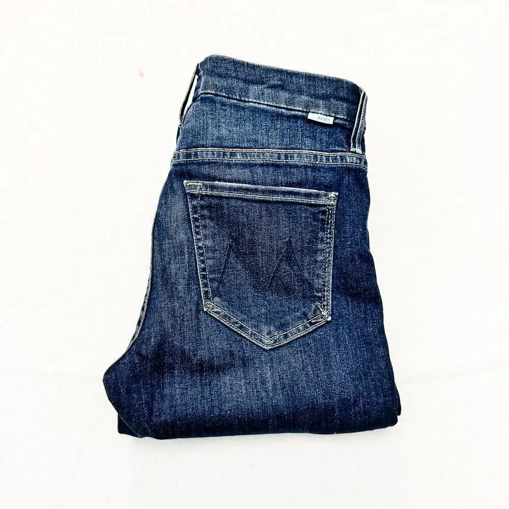 Mother High Waisted Looker Ankle Fray Close To The Edge Dark Denim Jeans Size 26
